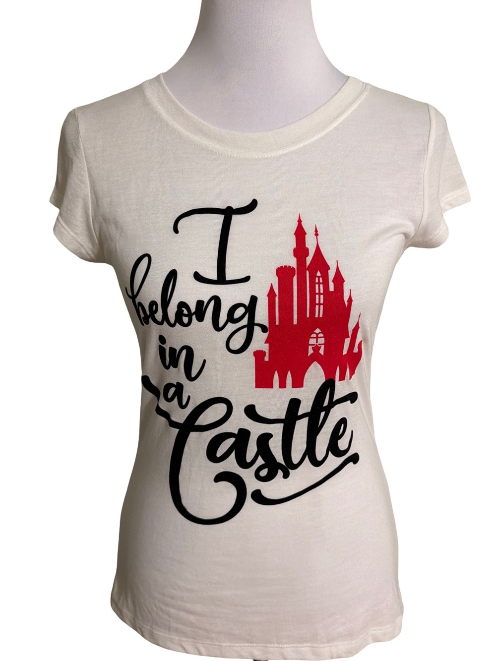 Disney White Short Sleeve Tee with Red Castle & Black Script